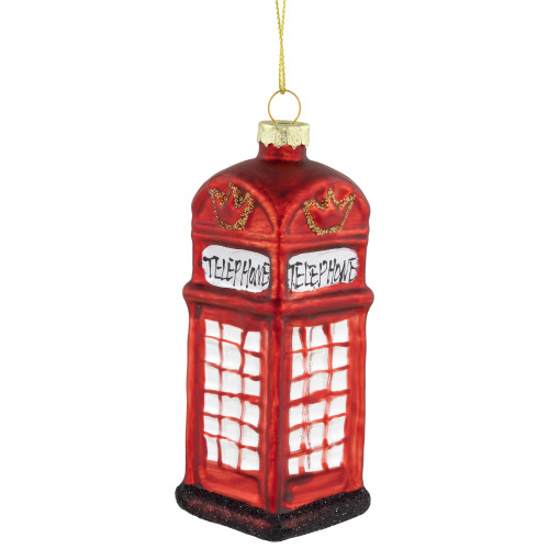 4.5" Red Euro Phone Booth Glass Christmas Ornament