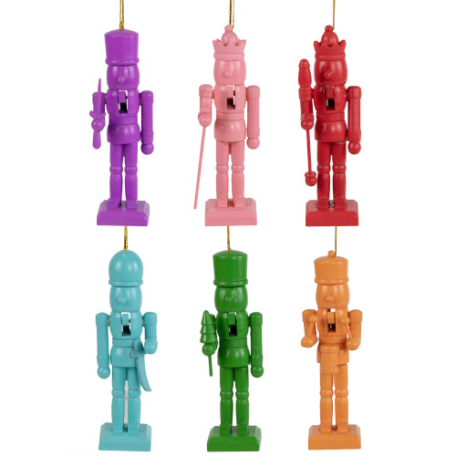 Rainbow Nutcracker Wooden Christmas Ornaments - 5" - Multicolor - Set of 5