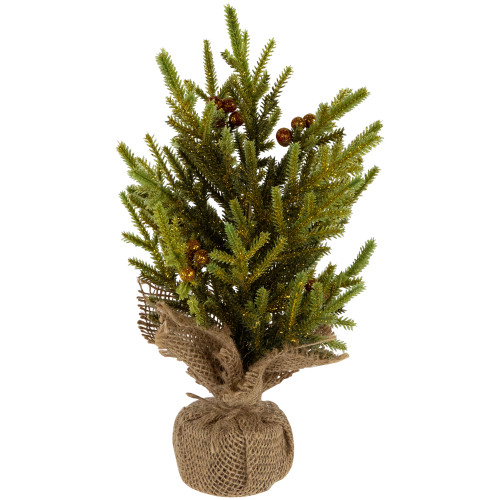 Mini Pine with Berries Artificial Christmas Tree in Burlap Base - 12" - Unlit