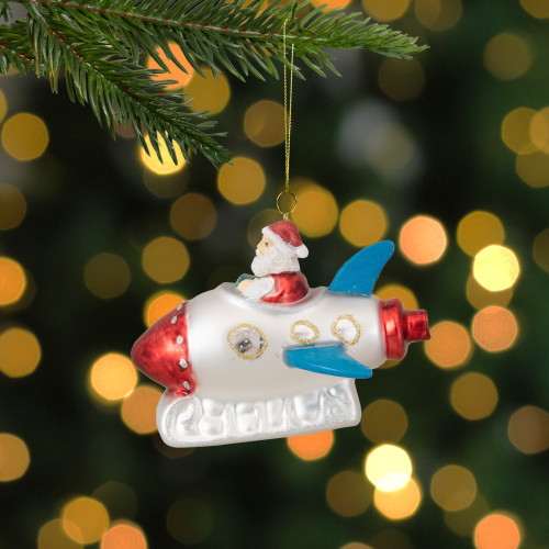 4.25" Santa in a Silver Rocket Ship Glass Christmas Ornament