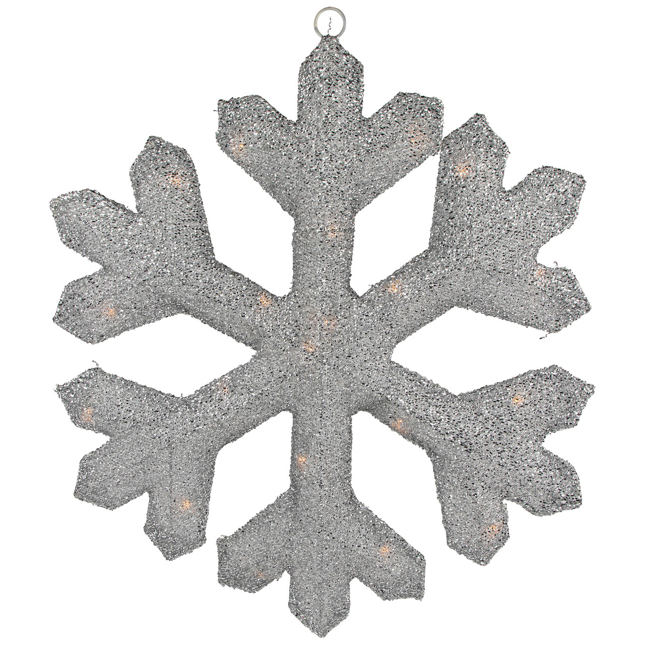 Lighted Tinsel Snowflake Christmas Window Decoration - 20" - Silver - Clear Lights