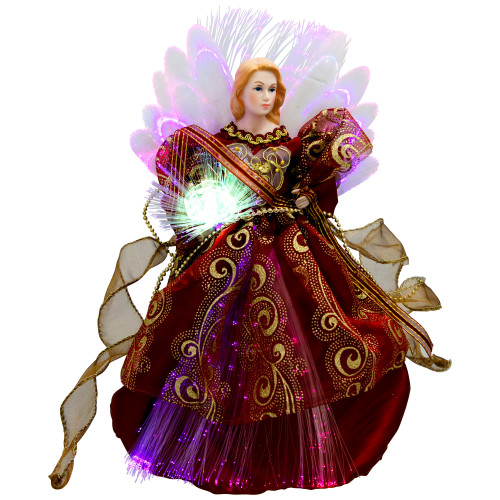 Lighted Fiber Optic Angel Christmas Tree Topper - 12" - Burgundy