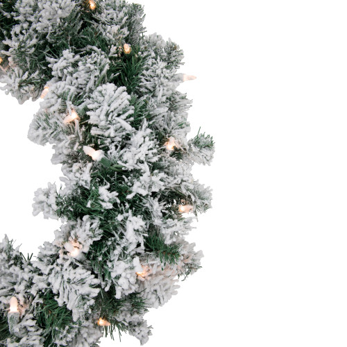 Pre-Lit Flocked Snow White Artificial Christmas Wreath, 24-Inch, Clear Lights