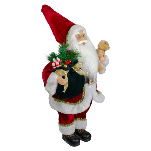 18" Standing Santa Christmas Figure with a Plush Bear