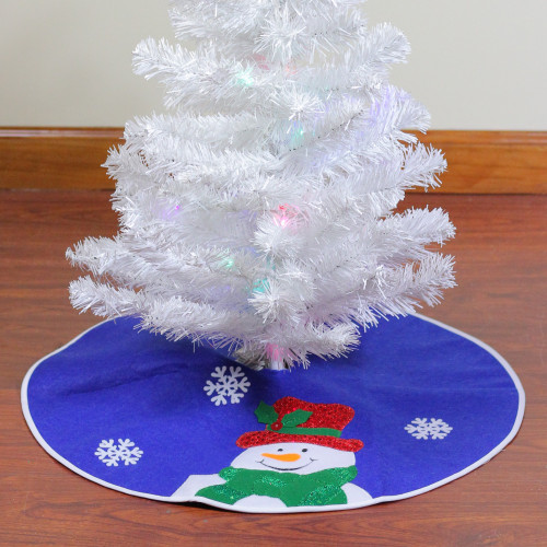 20" Blue and White Embroidered Snowman Mini Christmas Tree Skirt