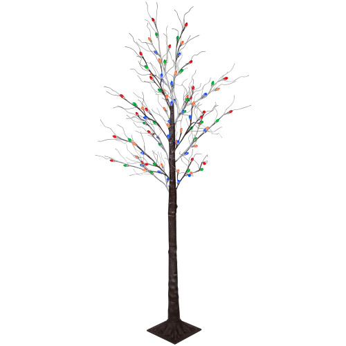 6' Brown LED Lighted Frosted Christmas Twig Tree - Multi-Color lights