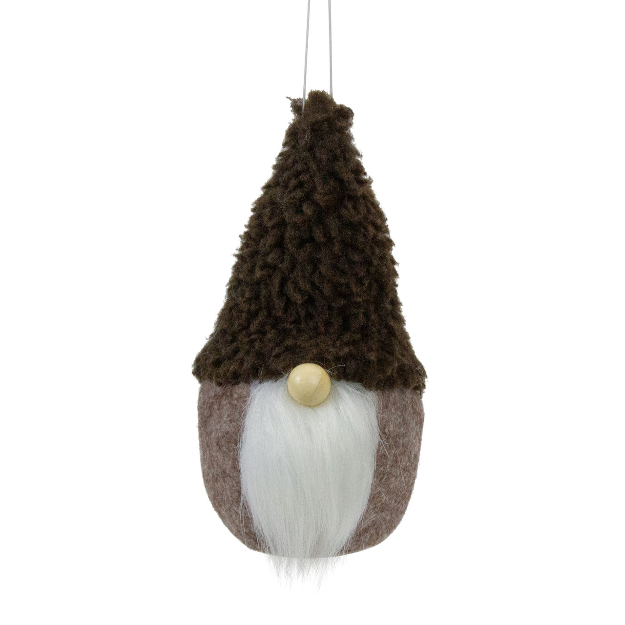 Plush Fleece Gnome Head Hanging Christmas Ornament - 7" - Brown