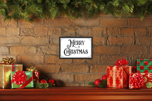 Vintage Merry Christmas 9.5" x 13.5" Framed Christmas Wall Decor Art Print Sign Poster in a Black Wooden Frame with UV Acrylic and Hangers