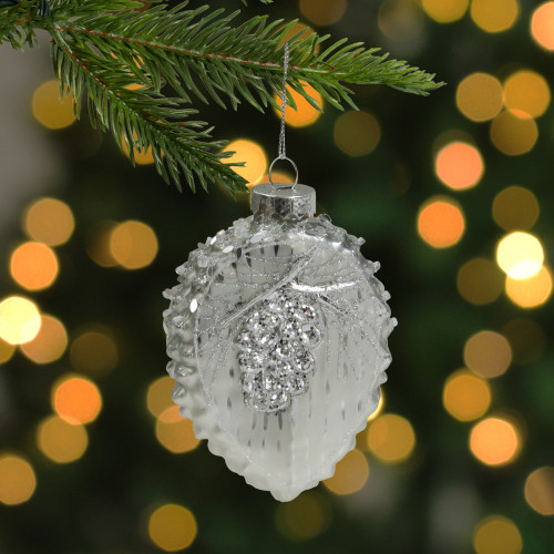 4" Silver Glittered Half Pine Cone Glass Christmas Ornament