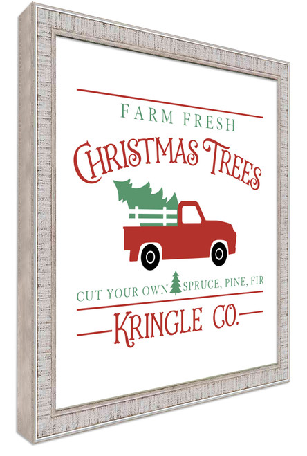 Kringle Company Tree Farm 11.5" x 11.5" Framed Christmas Wall Decor Art Print Sign Poster in a White Wooden Frame with UV Acrylic and Hangers