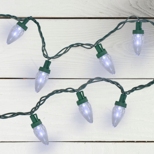 50 Pure White LED C7 Mini Christmas Lights, 20.25 ft Green Wire