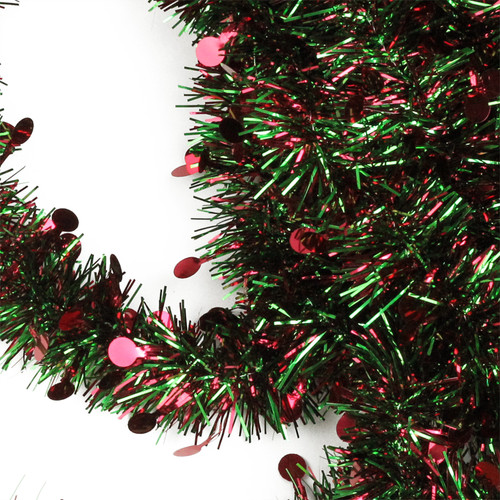 50' x 2.5" Shiny Red and Green Tinsel Artificial Christmas Garland - Unlit