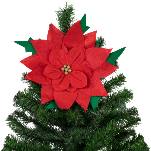 29" Red Poinsettia Tie-On Christmas Tree Topper, Unlit