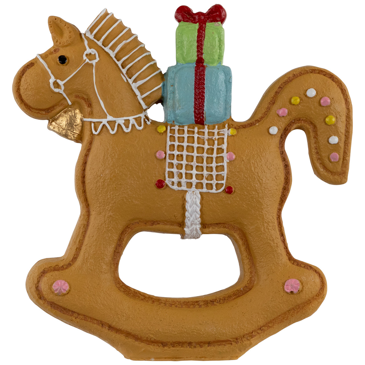 Gingerbread Rocking Horse with Presents Christmas Figurine - 7.25"