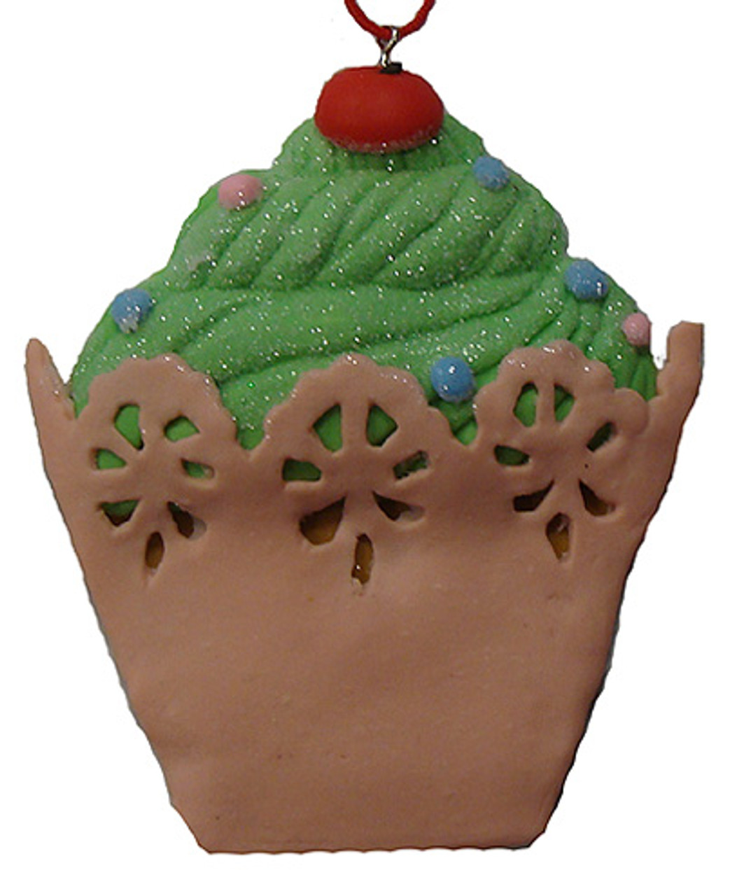 4" Brown and Green Sweet Memories Cupcake with Cherry on Top Christmas Ornament