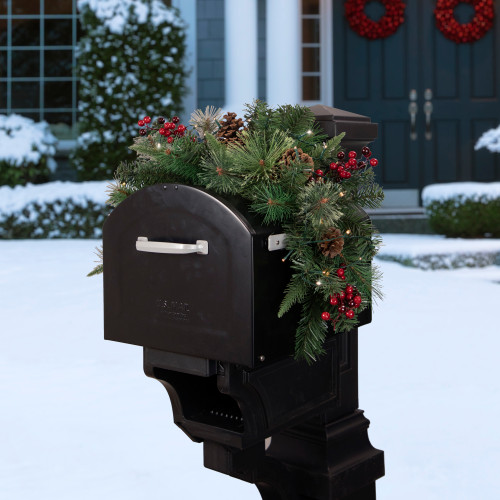 36" Pre-lit Decorated Pine Cone and Berries Artificial Christmas Mailbox Swag