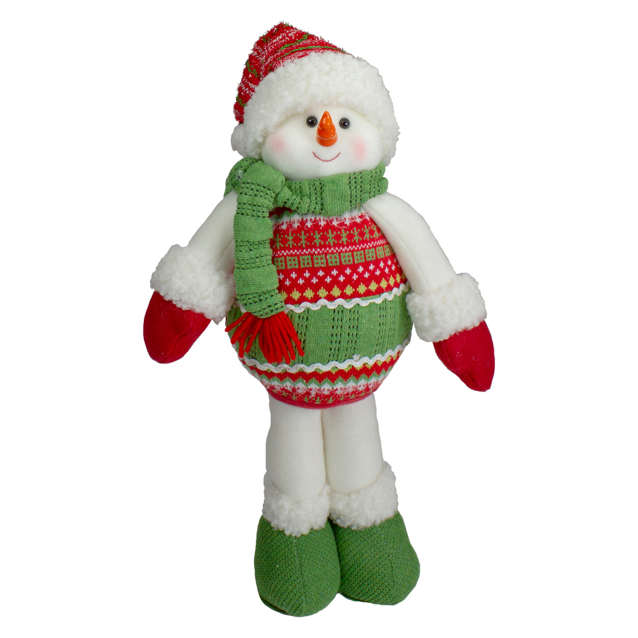 17.5" Red and Green Jolly Plush Snowman Christmas Figure