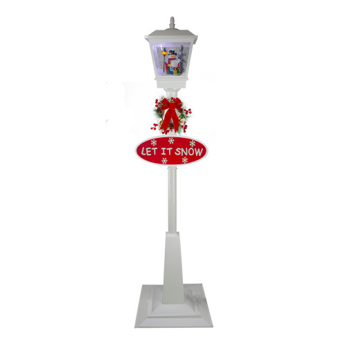 70.75" White Lighted Musical Snowman Christmas Street Lamp