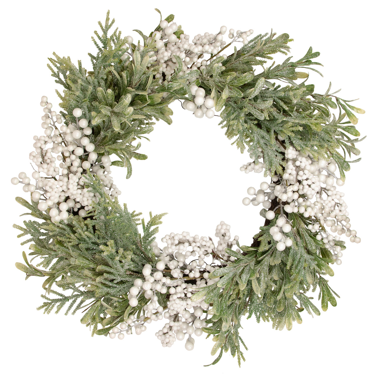 White Berry and Frosted Pine Christmas Wreath, 28-Inch, Unlit