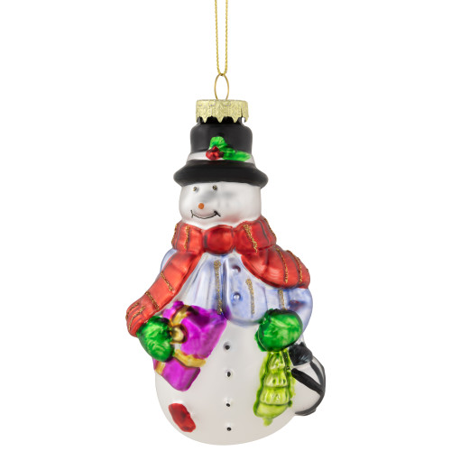 5" Snowman with Presents Glass Hanging Christmas Ornament