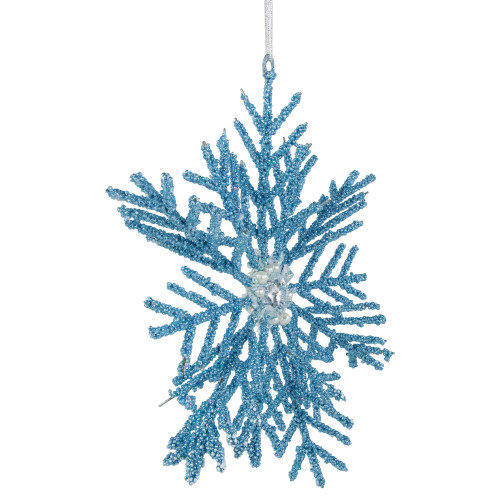 10" Blue Glittered Snowflake Christmas Ornament
