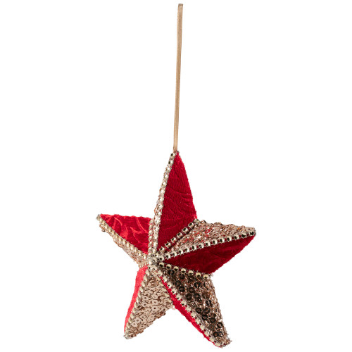 Beaded and Sequined 5-Point Star Christmas Ornament - 6" - Red