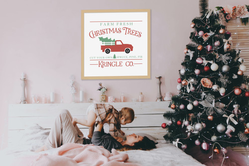 Oversize Kringle Company Tree Farm 31.5" x 31.5" Framed Christmas Wall Decor  Sign Poster in a Natural Wooden Frame with UV Acrylic and Hangers