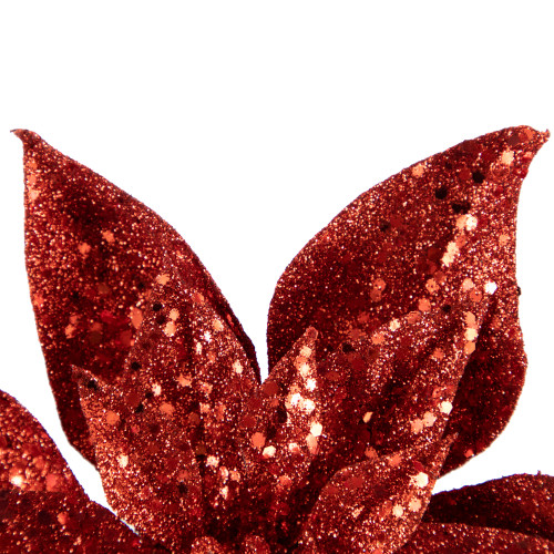 9" Red Glittered Poinsettia Christmas Clip Ornament