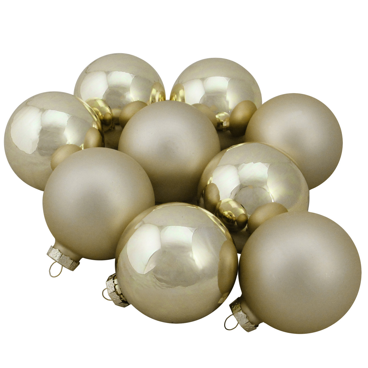9ct Champagne Gold 2-Finish Glass Christmas Ball Ornaments 2.5" (65mm)