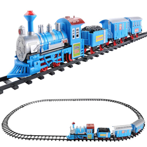14-Piece Blue Lighted and Animated Classic Cartoon Train Set with Sound