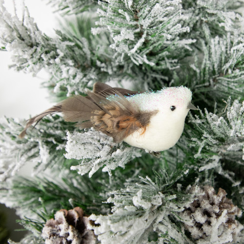 6" White and Brown Bird with Clip and Feathers Christmas Ornament