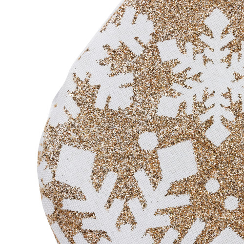 20.5" Glittered Gold Christmas Stocking with Snowflakes and Pom Poms