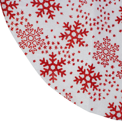 20" White and Red Glitter Snowflake Mini Burlap Christmas Tree Skirt