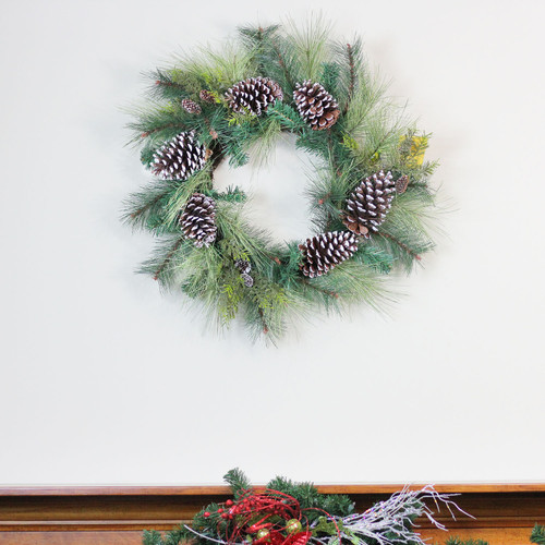 Mixed Long Needle Pine and Pine Cone Artificial Christmas Wreath - 28" - Unlit