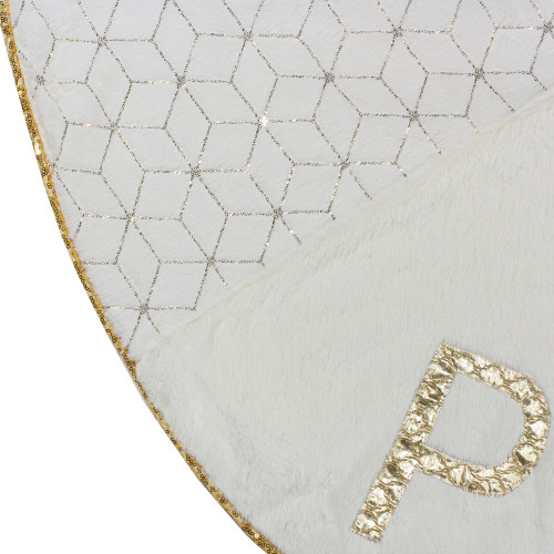 48" Cream and Gold Peace and Reindeer Christmas Tree Skirt