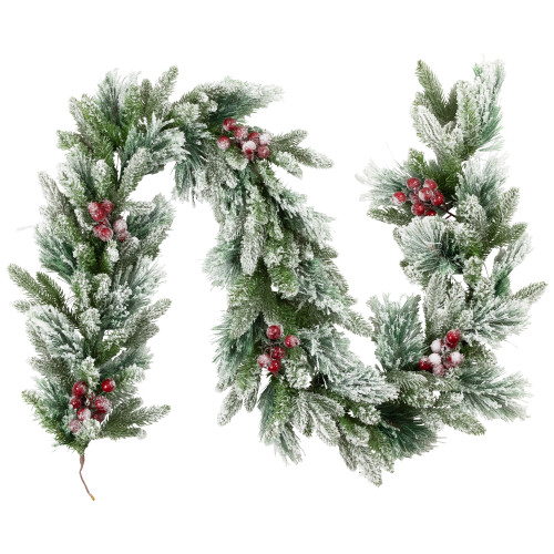Real Touch?? Flocked Calloway Fir with Berries Artificial Christmas Garland - 7' x 12"  - Unlit