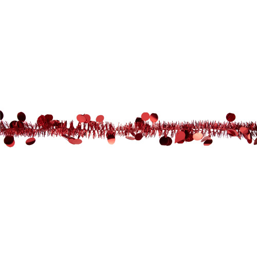 Tinsel and Polka Dot Commercial Christmas Garland - 50' x 1.5" - Red - Unlit