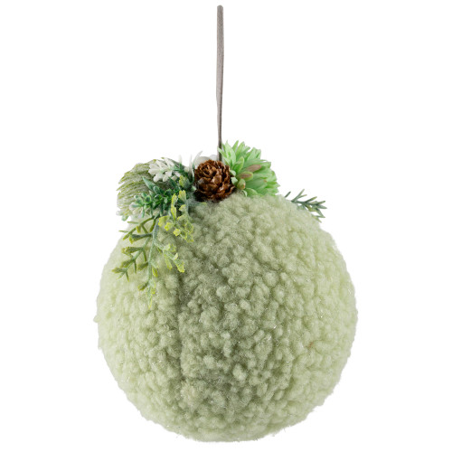 Plush Christmas Ball Ornament with Winter Foliage - 4" - Green