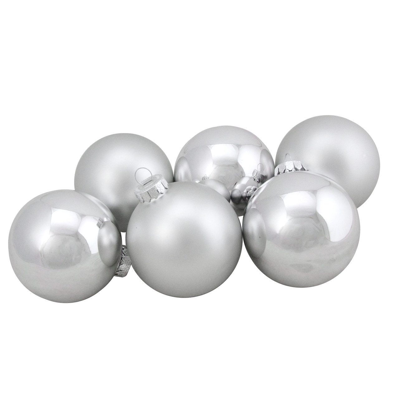 6ct Silver Shiny and Matte Christmas Ball Ornaments 3.25" (80mm)