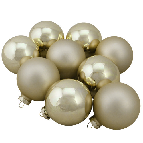 9ct Champagne Gold 2-Finish Glass Christmas Ball Ornaments 2.5" (65mm)