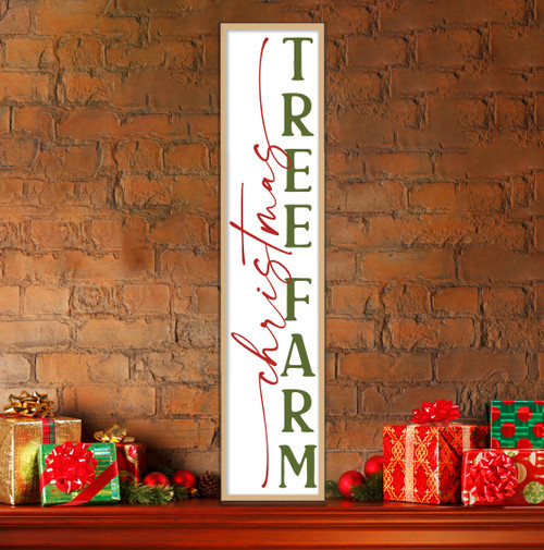 Christmas Tree Farm Tall 10" x 43.5" Framed Christmas Wall Decor Art Print Sign Poster in a Natural Wooden Frame with UV Acrylic and Hangers