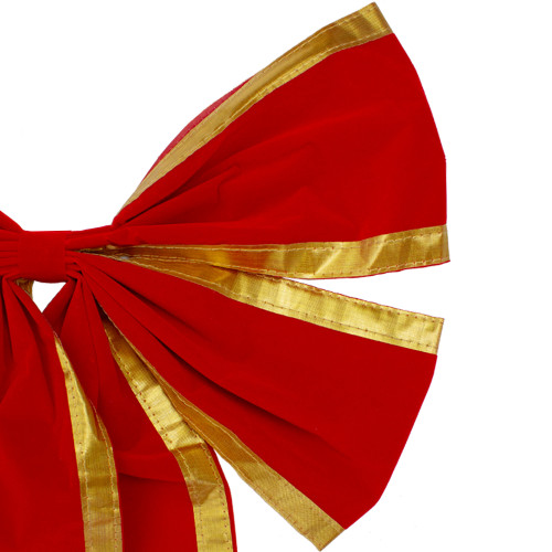 18" x 30" Red 4-Loop Velveteen Christmas Bow with Gold Trim