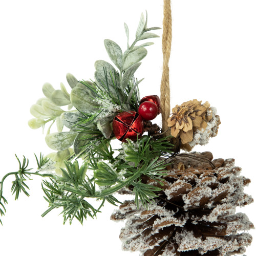13" Frosted Pine Cone with Mixed Foliage Christmas Ornament