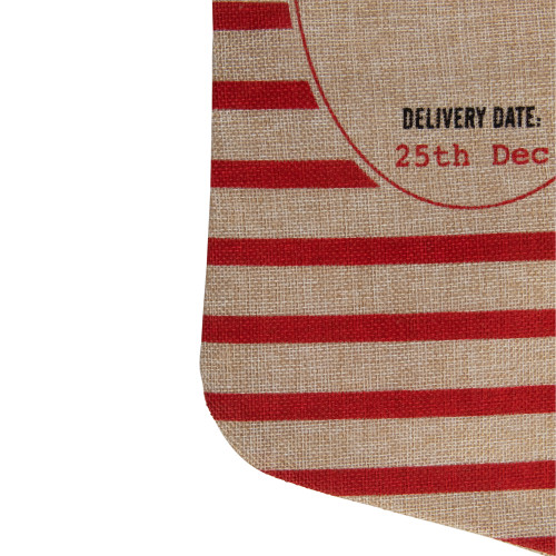 19" Beige and Red Striped "Christmas Delivery" Stocking With Loop