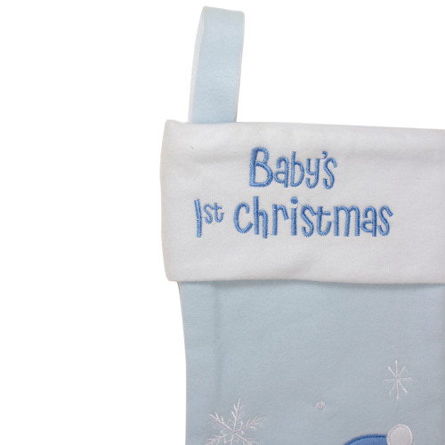 Baby's 1st Christmas Embroidered Teddy Bear Stocking - 19" - Blue and White