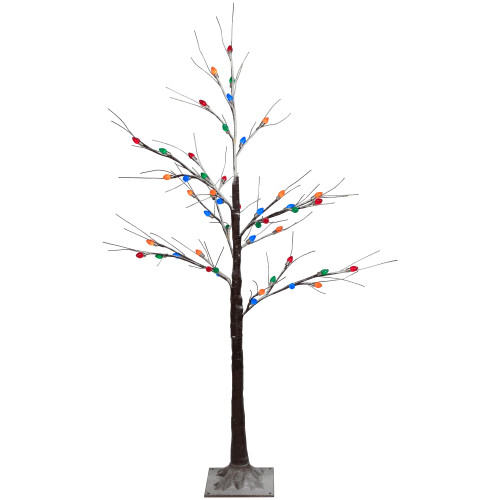 LED Lighted Frosted Christmas Twig Tree - 4' - Brown - Multi-Color lights