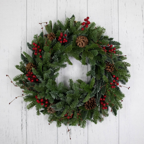 30'' Red Berries and Pine Cones Christmas Wreath, Unlit