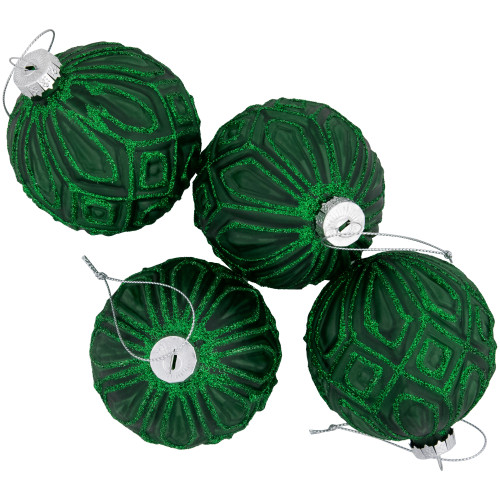 4ct Green Glittered Diamonds Glass Christmas Ball Ornament 3" (80mm)