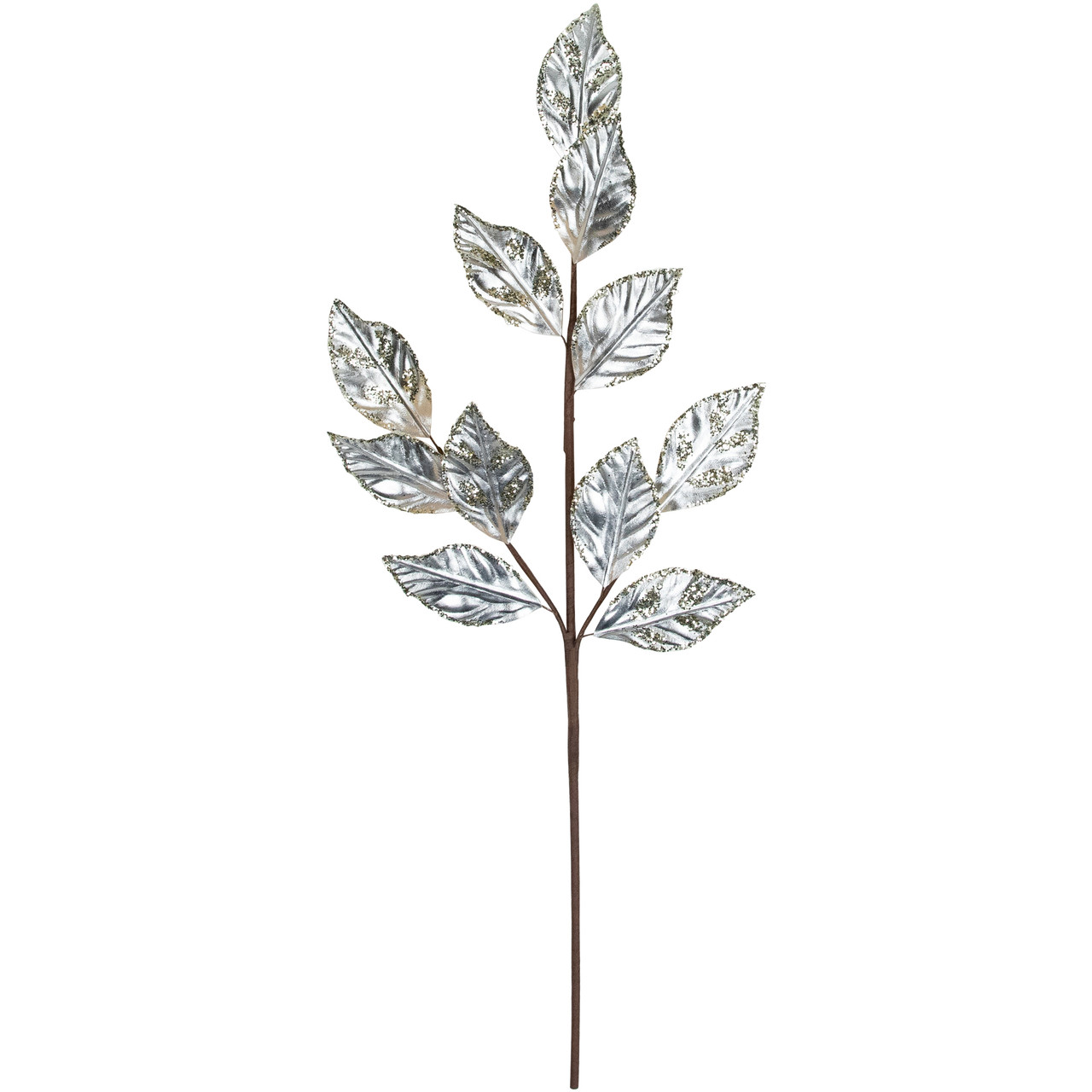25" Glittered Platinum Leaves Christmas Spray