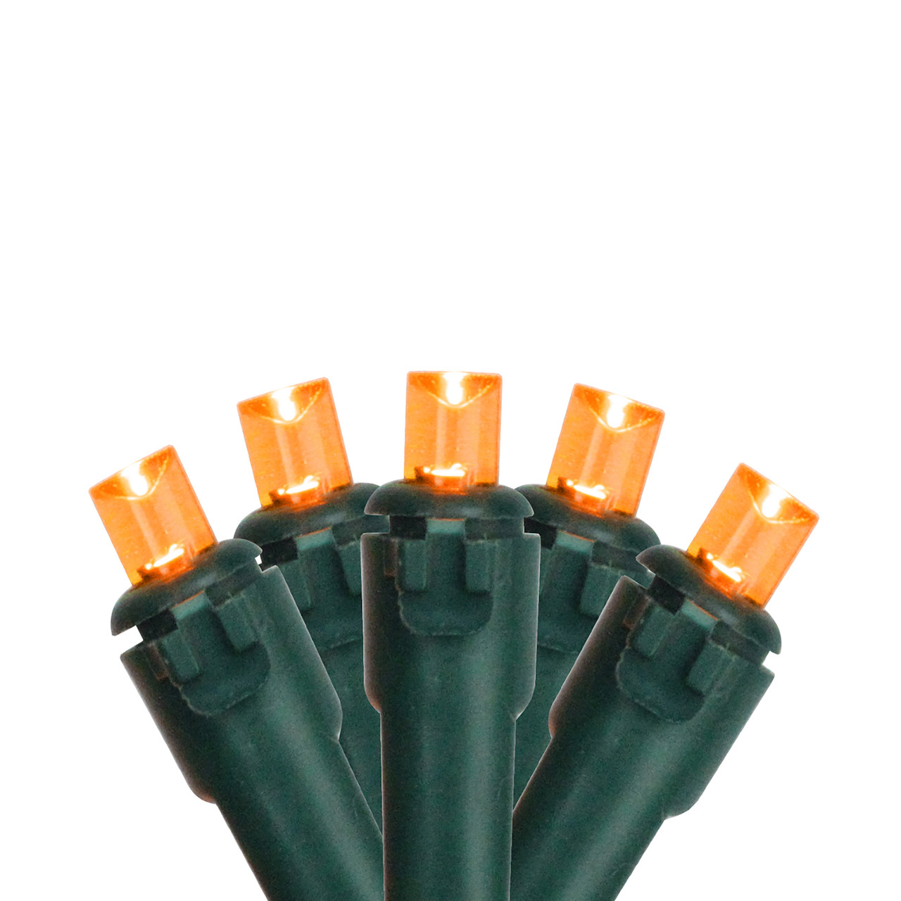 50 Orange LED Wide Angle Christmas Lights - 16.25 ft Green Wire